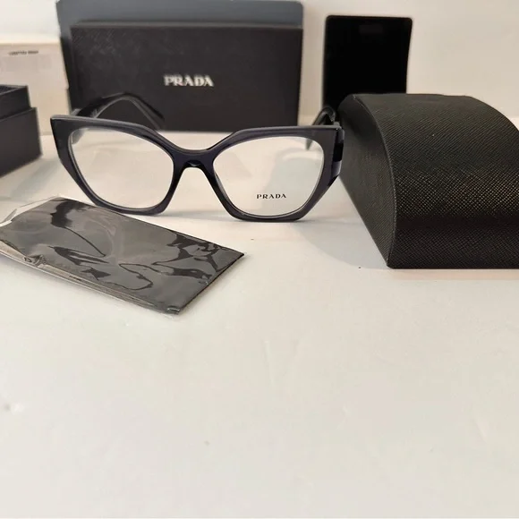 💯- New- Authentic Prada PR18WV 08Q101 Eyeglasses Dark Blue Crystal Cat E…